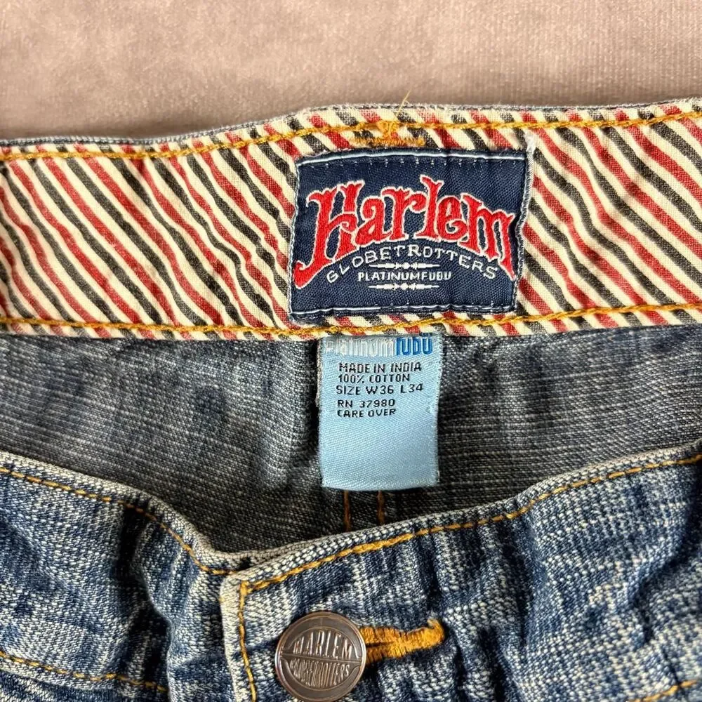 vintage y2k fubu platinum harlem globe trotters relaxed fit jeans